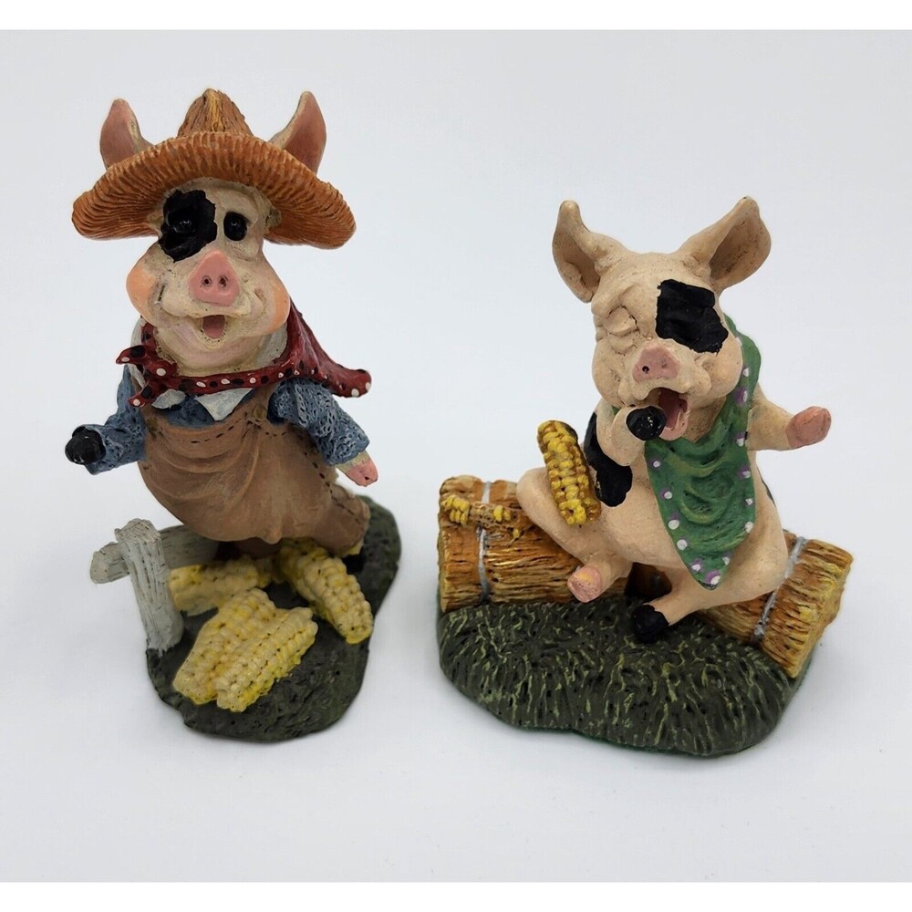 "Sweet Corn" Calabar Creations LOT/2 Pig Hollow Pete Apsit figurine 1994 Vintage